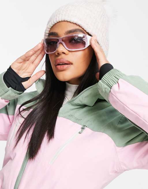 Pink and sale green ski suit