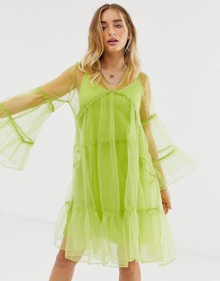 фото Прозрачное oversize-платье миди с пуговицами спереди sacred hawk-зеленый