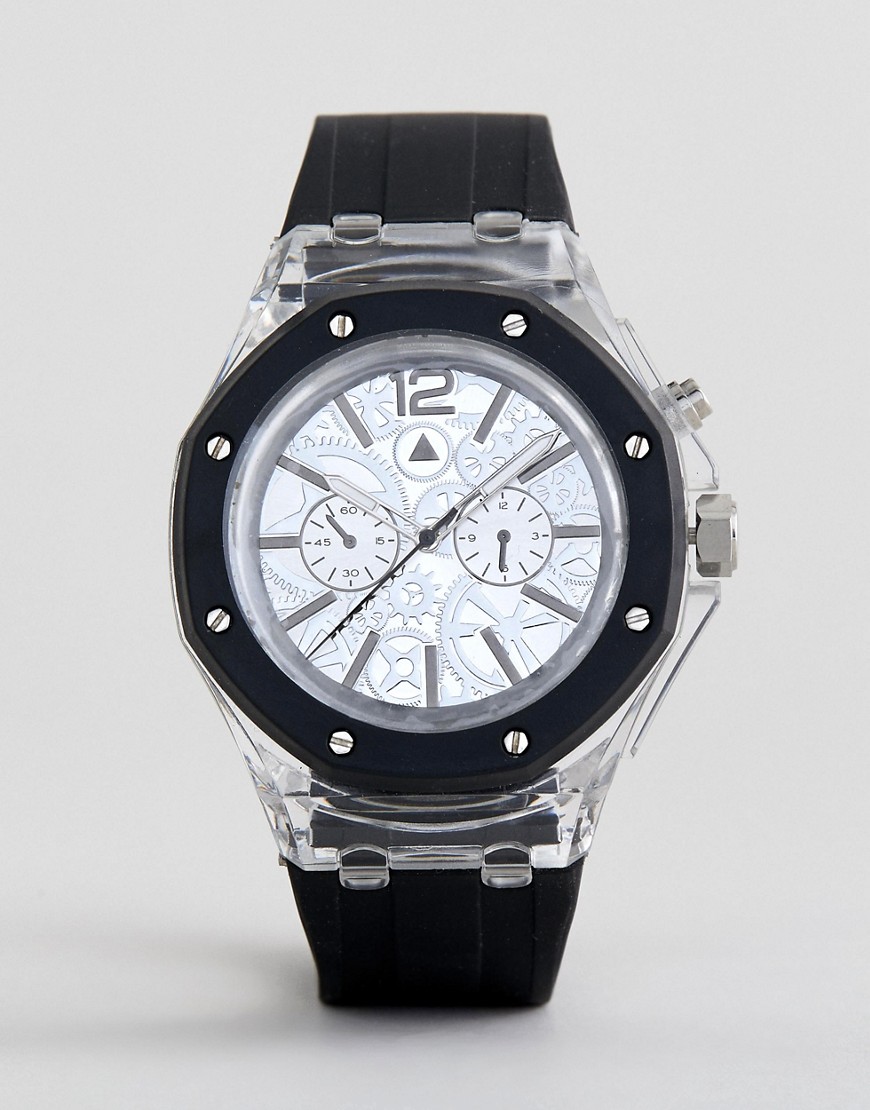 фото Прозрачные часы с контрастным ремешком и открытым механизмом asos design-белый