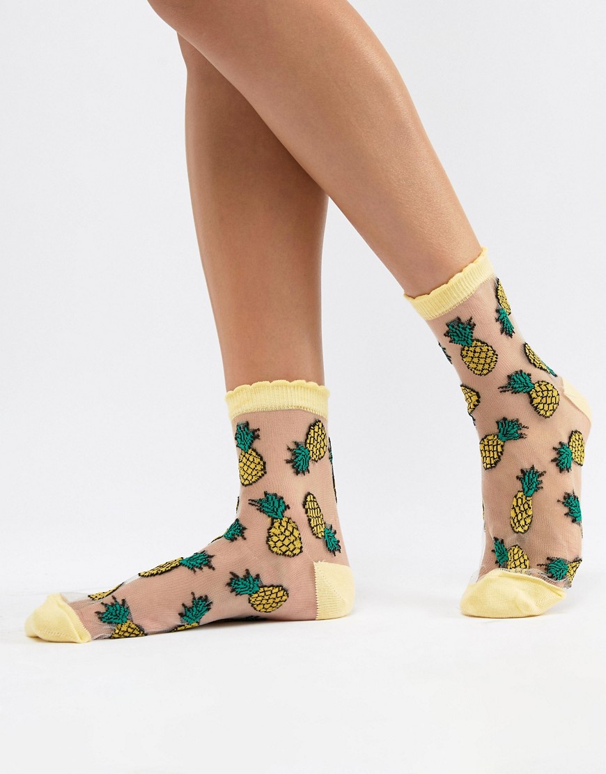 фото Прозрачные носки с ананасами asos design-мульти
