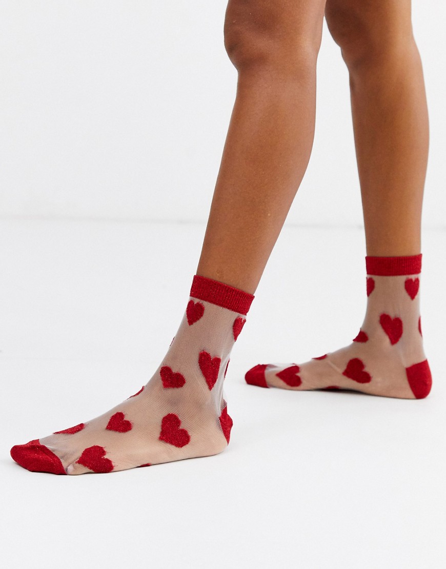 фото Прозрачные носки с сердечками asos design-красный