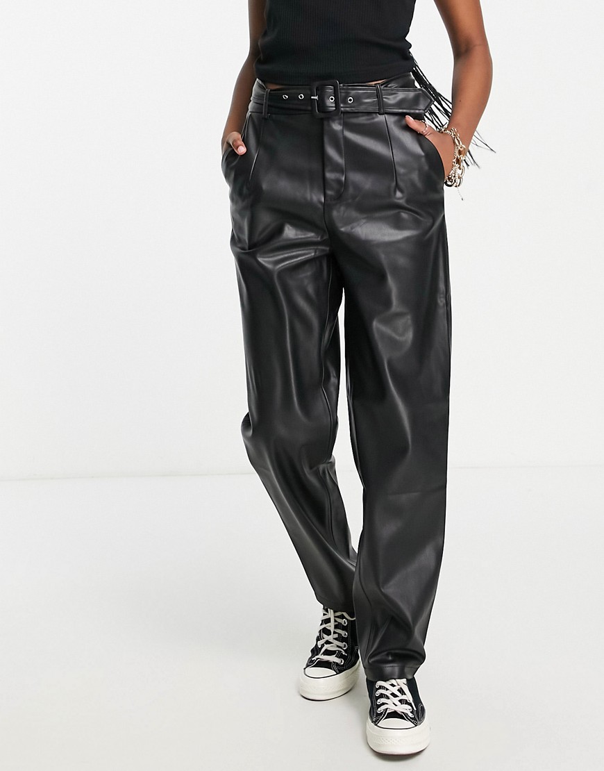 фото Прямые брюки из искусственной кожи с ремнем only-черный цвет