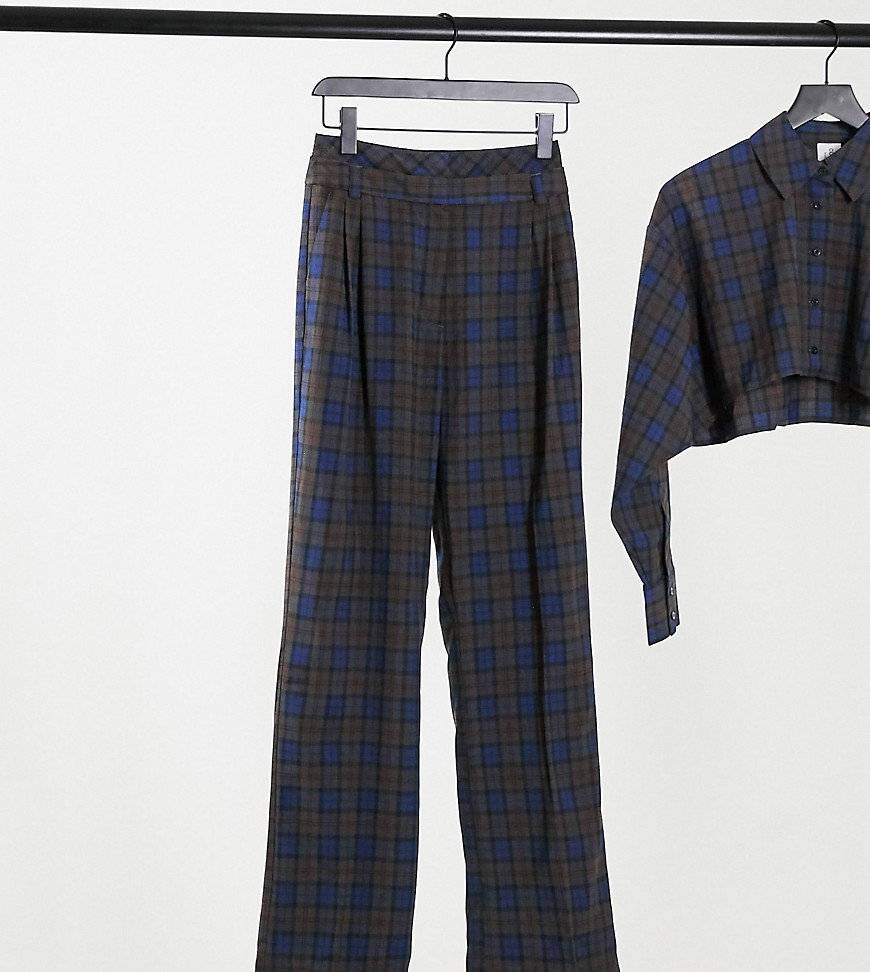 Прямые брюки с двойным поясом в клетку от комплекта COLLUSION-Темно-синий