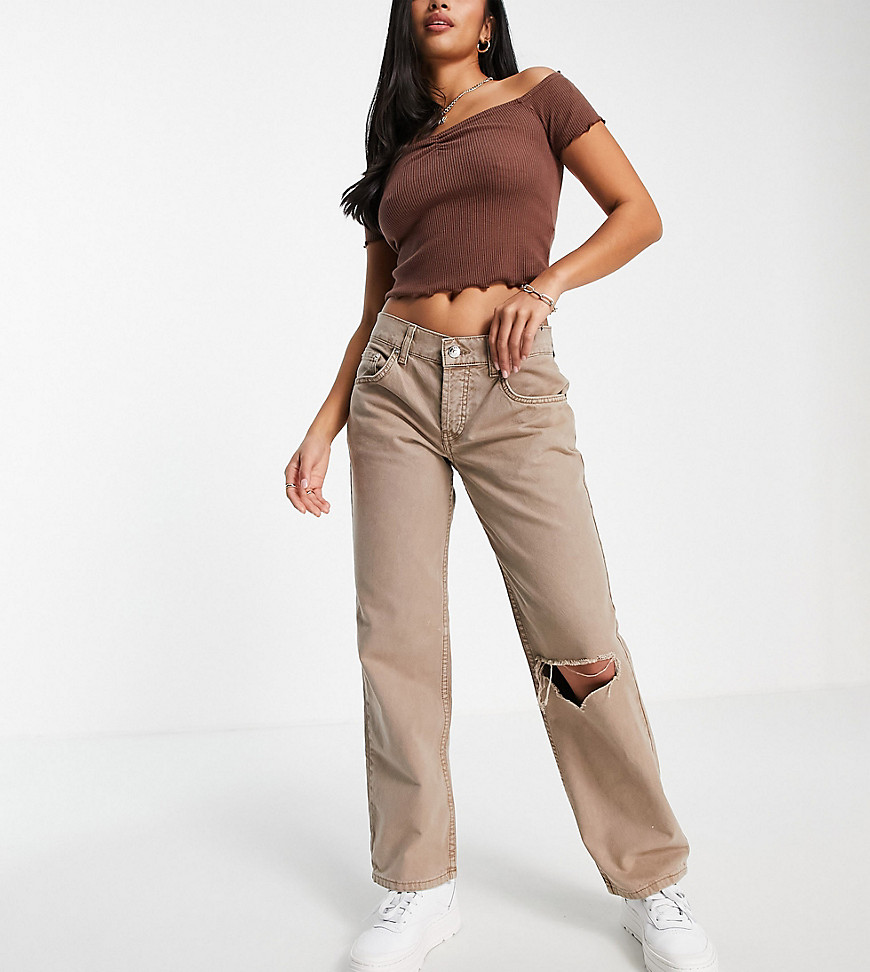 Прямые брюки с заниженной талией в стиле 90-х и с разрезами на штанинах ASOS DESIGN Petite-Светло-бежевый цвет