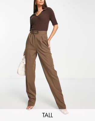  Asos Прямые брюки шоколадного цвета со складками Flounce London Tall-Коричневый цвет