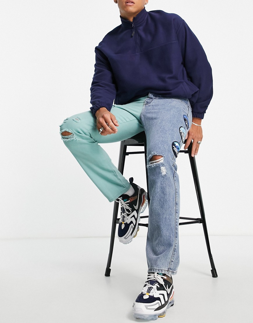 Прямые джинсы от комплекта с нашивками на штанинах и вышивкой синего и зеленого цветов -Разноцветный Liquor N Poker 106380134