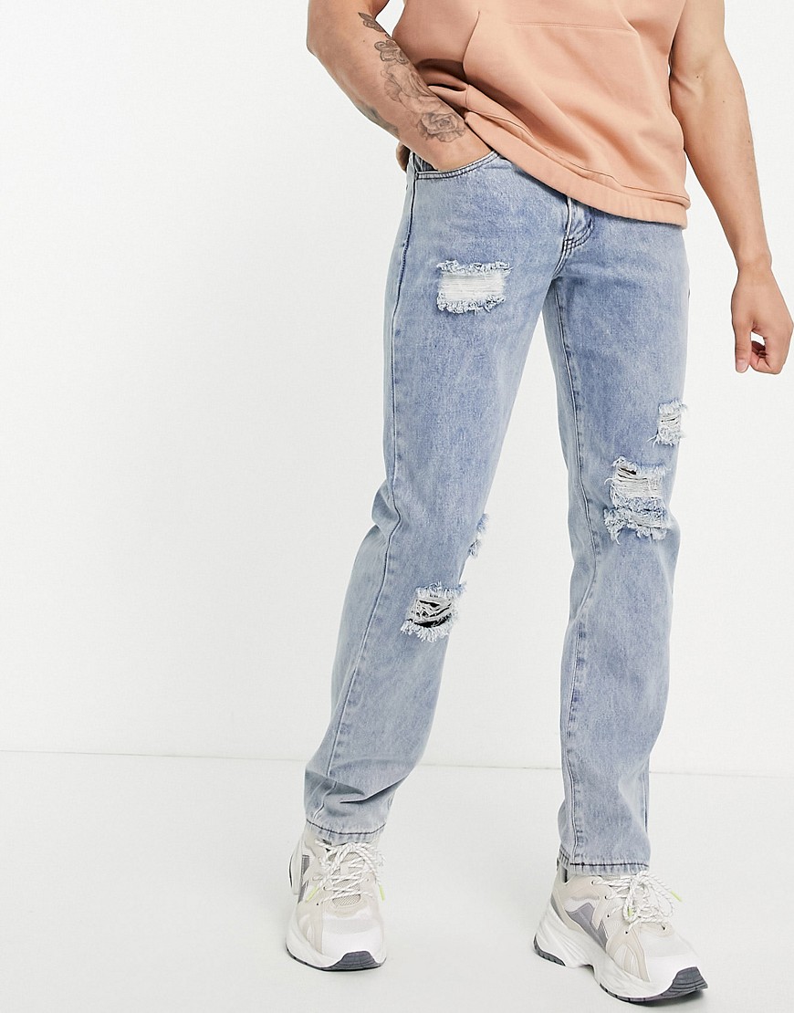 Прямые джинсы винтажного светлого оттенка с эффектом потертости от комплекта -Голубой Liquor N Poker 106379859