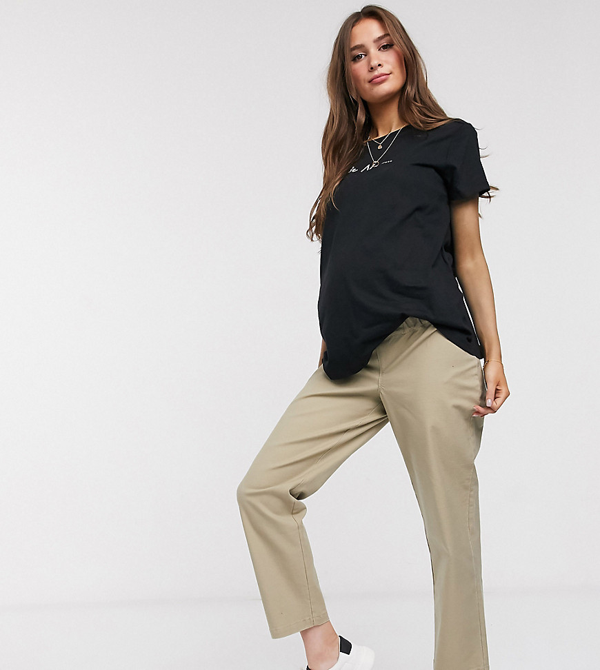 фото Прямые хлопковые брюки светло-бежевого цвета asos design maternity-светло-бежевый asos maternity
