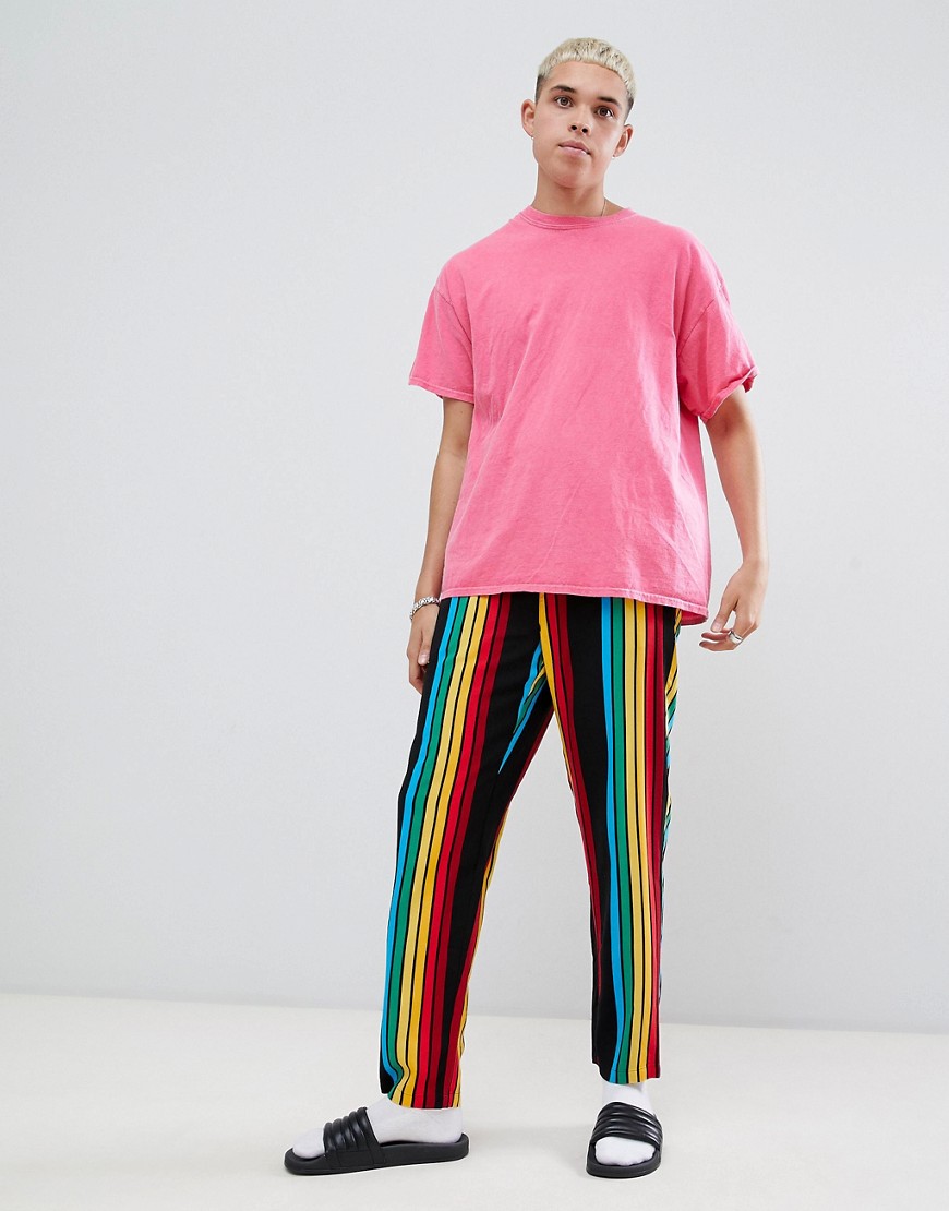 фото Прямые пижамные брюки в разноцветную полоску asos design-черный