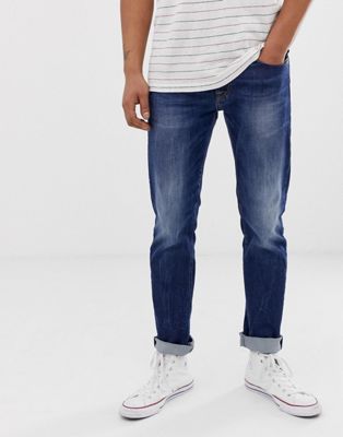 фото Прямые умеренно выбеленные джинсы replay-синий