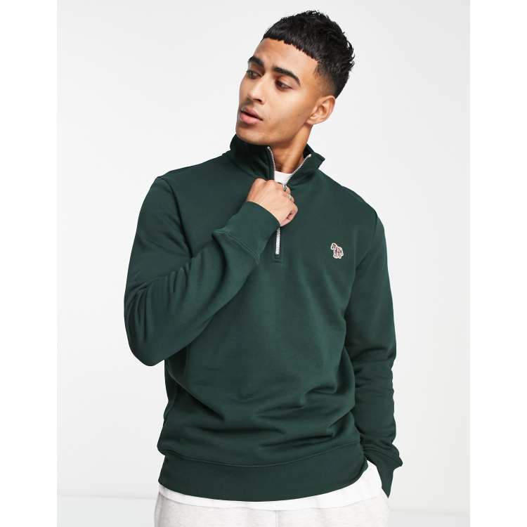 PS Paul Smith 1 4 zip logo sweatshirt in dark green ASOS