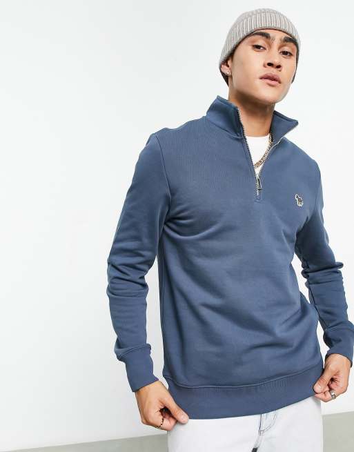 PS Paul Smith 1 4 zip logo sweatshirt in mid blue