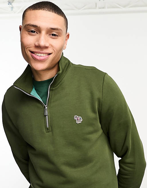 PS Paul Smith 1/4 zip sweatshirt in khaki | ASOS