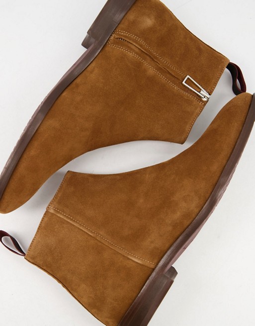PS Paul Smith Alan suede chelsea boots with zip in tan