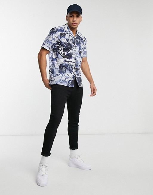 PS Paul Smith all over printed short sleeve shirt in blue