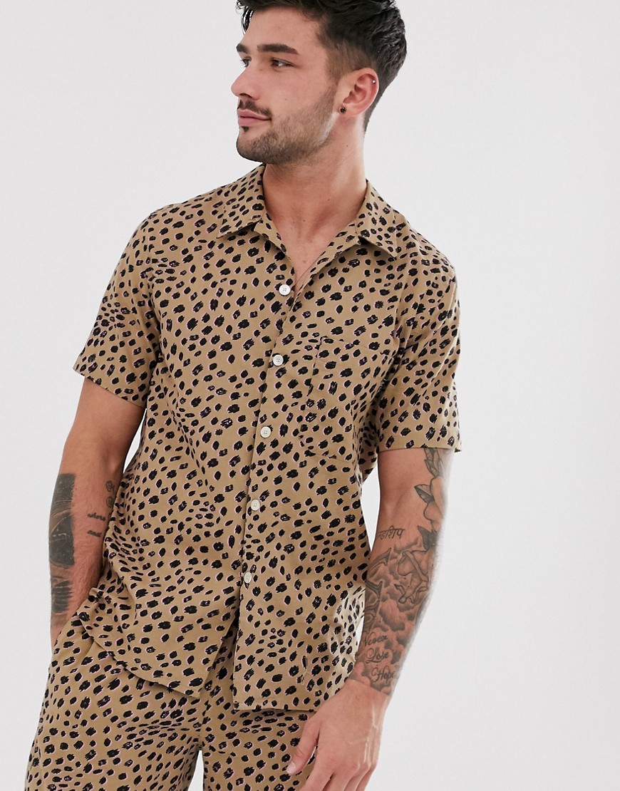 PS Paul Smith animal print short sleeve shirt in sand-Brown