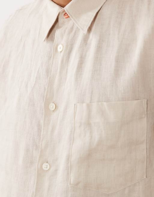 PS Paul Smith – Beige, figursydd linneskjorta med långa ärmar, 4 av 5