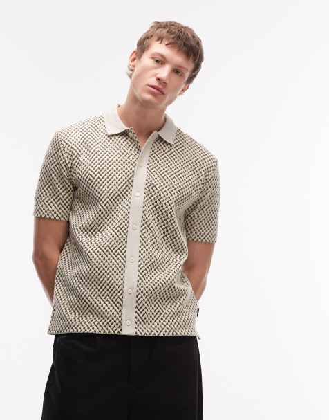 PS Paul Smith – Beige, jacquardstickad skjorta med korta ärmar - view 1