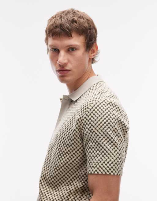 PS Paul Smith – Beige, jacquardstickad skjorta med korta ärmar, 4 av 5