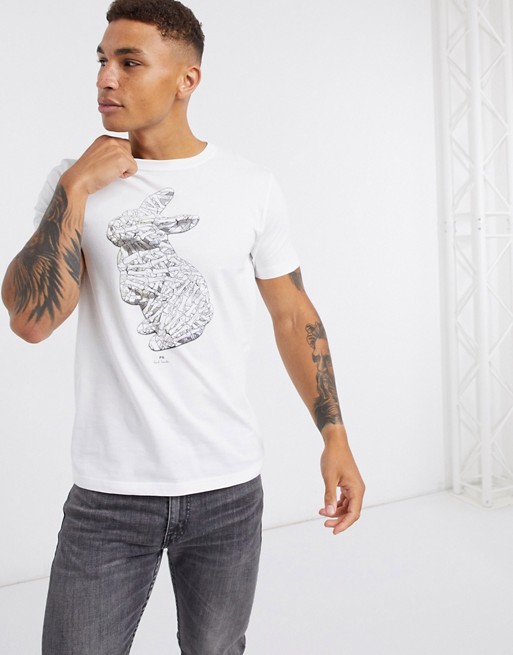PS Paul Smith – Biały dopasowany t-shirt z nadrukiem krÓlika DITD
