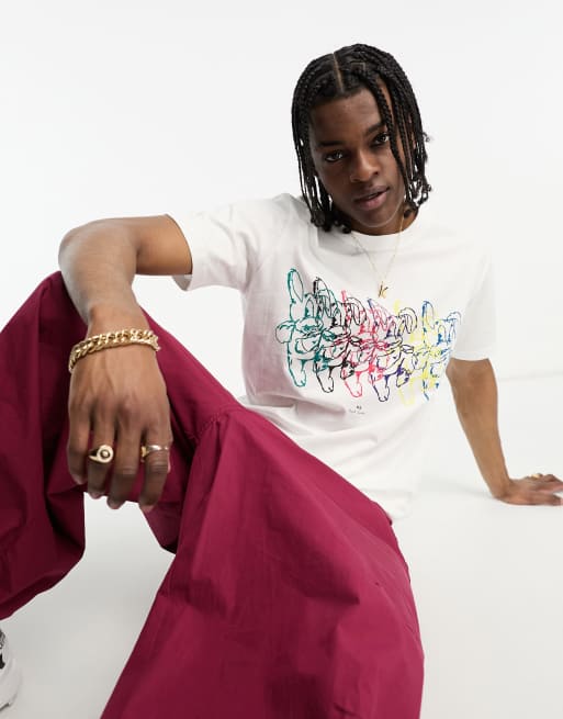 PS Paul Smith – Biały T-shirt z grafiką z motywem królika z przodu