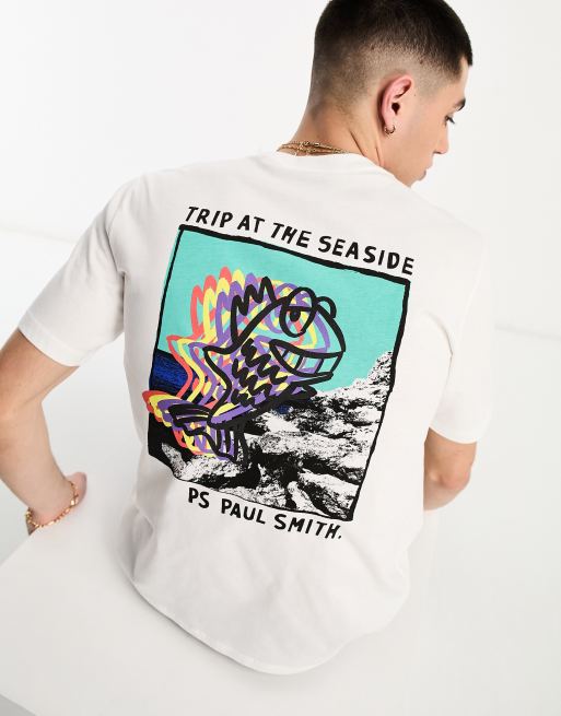 PS Paul Smith – Biały T-shirt z morskim nadrukiem na plecach – Tylko w ASOS