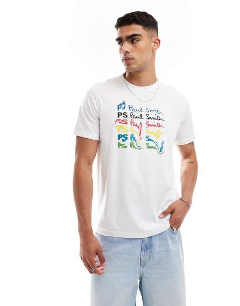 PS Paul Smith – Biały T-shirt z tęczowym nadrukiem logo - view 1