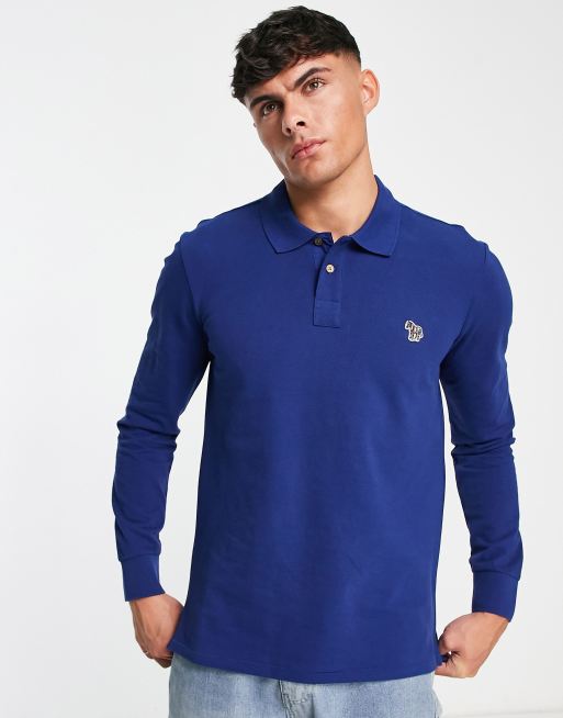 PS Paul Smith - Blå poloskjorte med lange ærmer og logo i regular fit