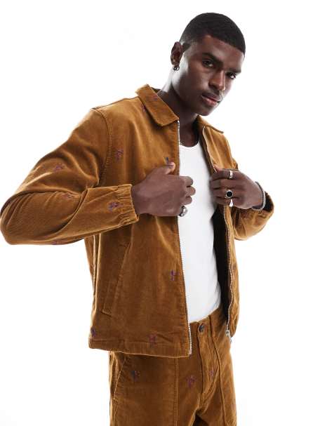 PS Paul Smith - Blouson Harrington en velours côtelé avec broderies - Fauve - view 1