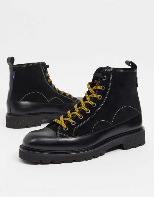 PS Paul Smith Buhl mountain climber leather boots with contrast laces in black