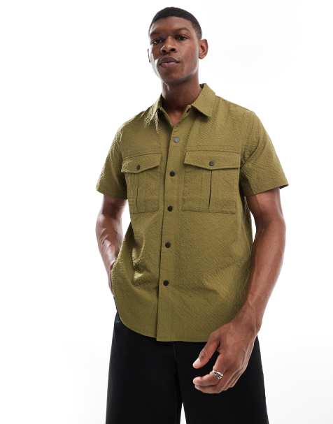 PS Paul Smith - Camicia a maniche corte in seersucker kaki - view 1
