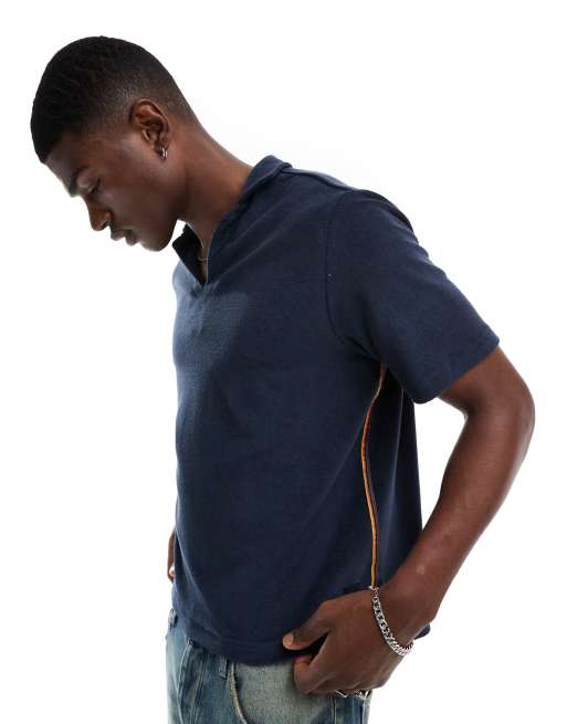 PS Paul Smith - Camicia a maniche corte in spugna blu navy a righe in coordinato 