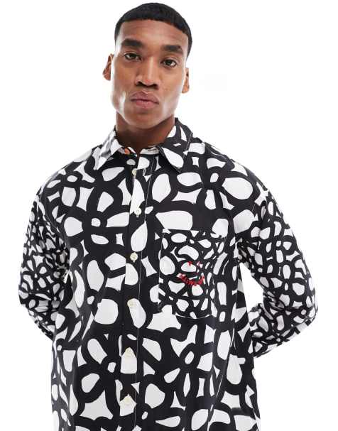 PS Paul Smith - Camicia a maniche lunghe bianca e nera con stampa - view 1