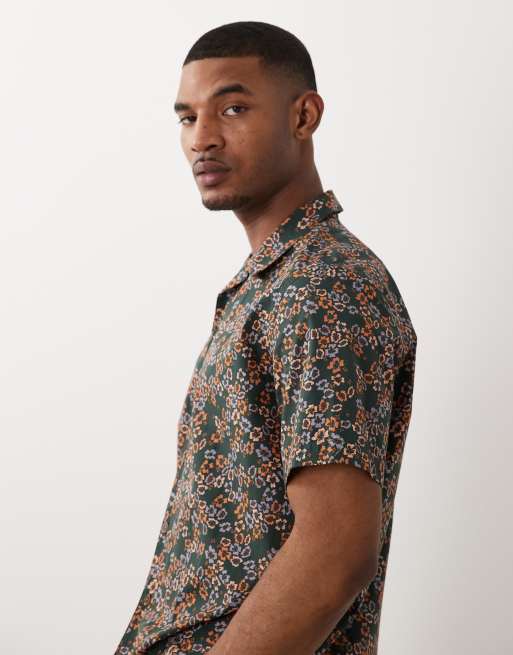 PS Paul Smith - Camicia casual a maniche corte verde scuro a fiori, 4 di 5