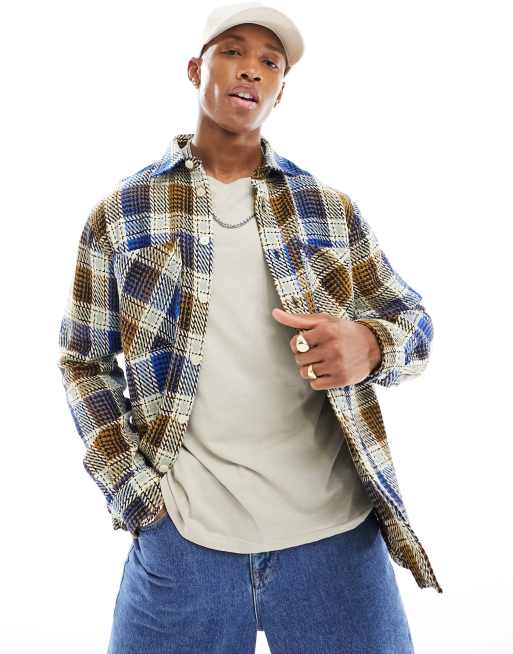 PS Paul Smith - Camicia giacca casual marrone a quadri con 2 tasche