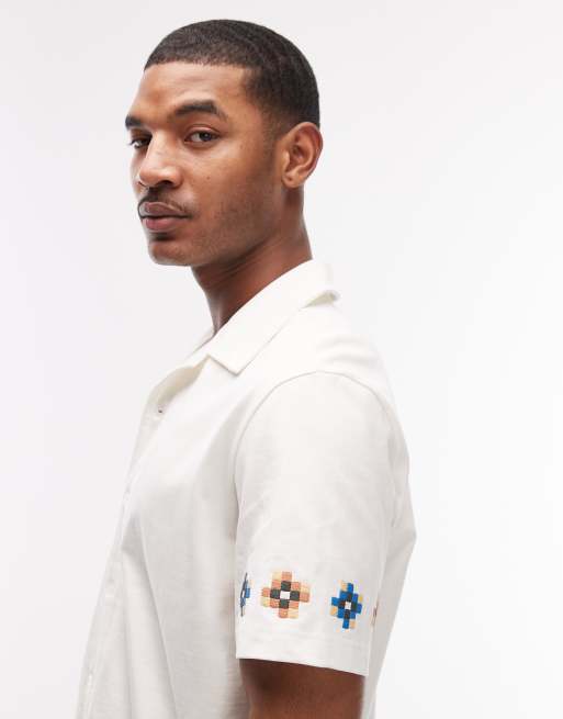 PS Paul Smith - Casual-fit overhemd met korte mouwen en borduursel in wit, 4 van 5
