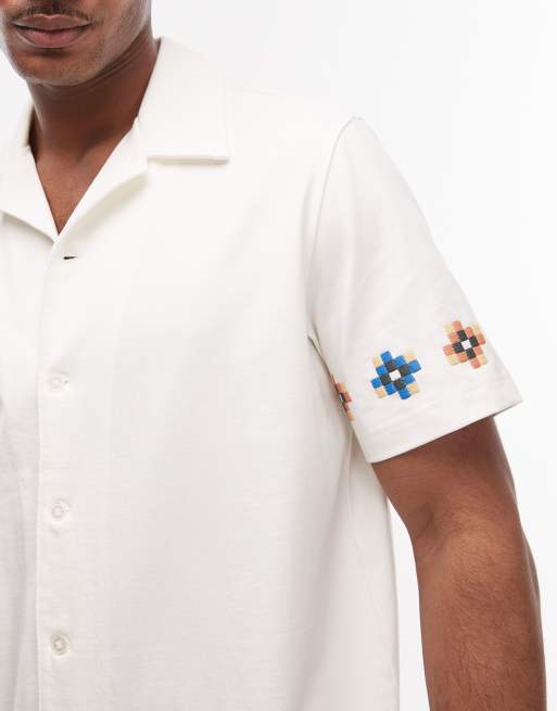 PS Paul Smith - Casual-fit overhemd met korte mouwen en borduursel in wit, 5 van 5