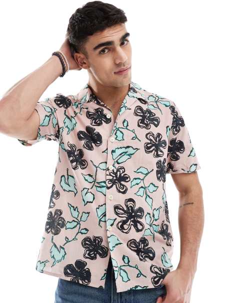 PS Paul Smith - Casual overhemd met korte mouwen en bloemenprint in roze - view 1