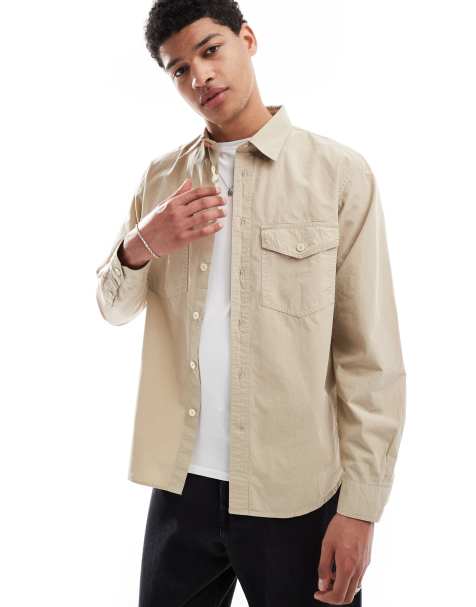 PS Paul Smith casual overshirt with patch logo in sand - view 1