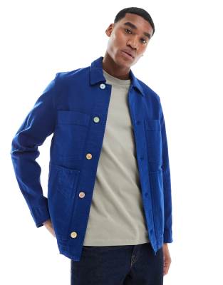 colored button down jacket in blue