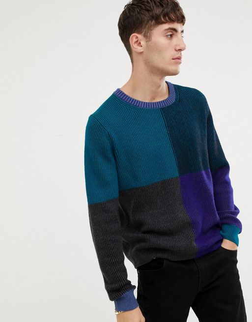 PS Paul Smith colour block crew neck knitted wool jumper