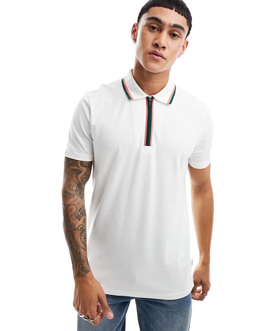 PS Paul Smith contrast trim zip pique polo in off white