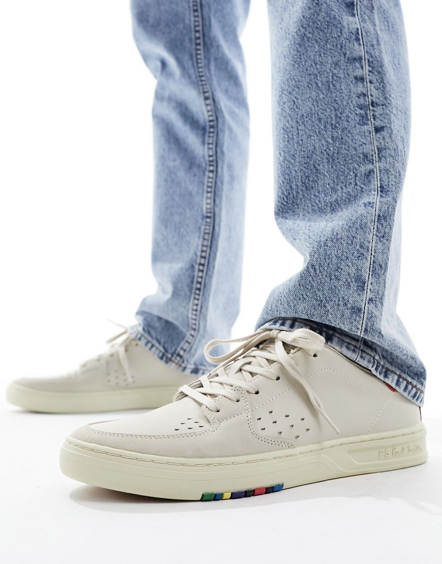 PS Paul Smith Cosmo perforated red spoiler leather trainers in off white
