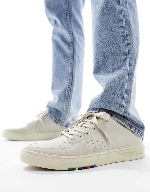 PS Paul Smith - Cosmo - Sneakers in pelle bianco sporco traforate con dettaglio rosso sul tallone