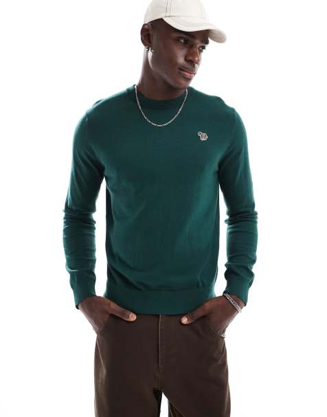 PS Paul Smith crew neck knit jumper with icon zebra logo in green - view 1