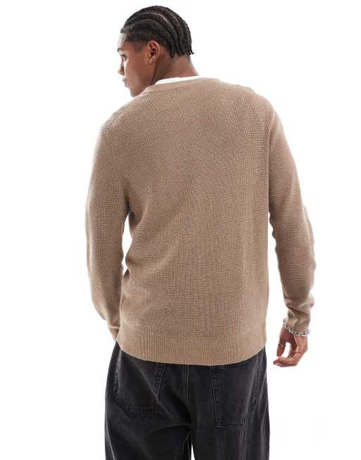 PS Paul Smith crew neck knit jumper with logo in tan ASOS