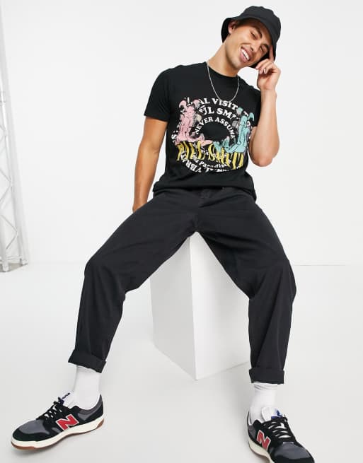 PS Paul Smith – Czarny dopasowany T-shirt z logo z psami