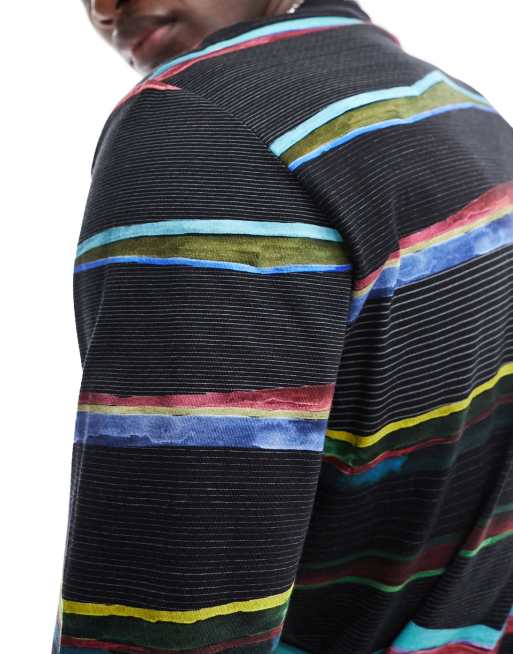 PS Paul Smith – Czarny T-shirt w paski z krajobrazowym wzorem, 3 z 4