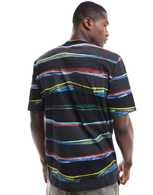 PS Paul Smith – Czarny T-shirt w paski z krajobrazowym wzorem, 4 z 4