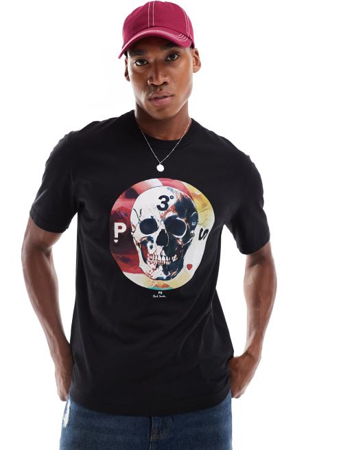 PS Paul Smith – Czarny T-shirt z grafiką z czaszką